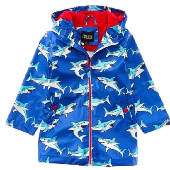 Ixtreme Other - iXtreme Rain Jacket Toddler Boys 2T Blue Shark Print Hooded Full Zip